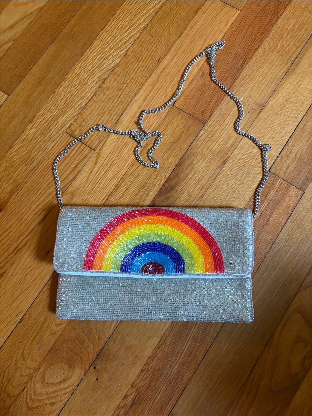 Beaded Rainbow Crossbody Clutch Purse